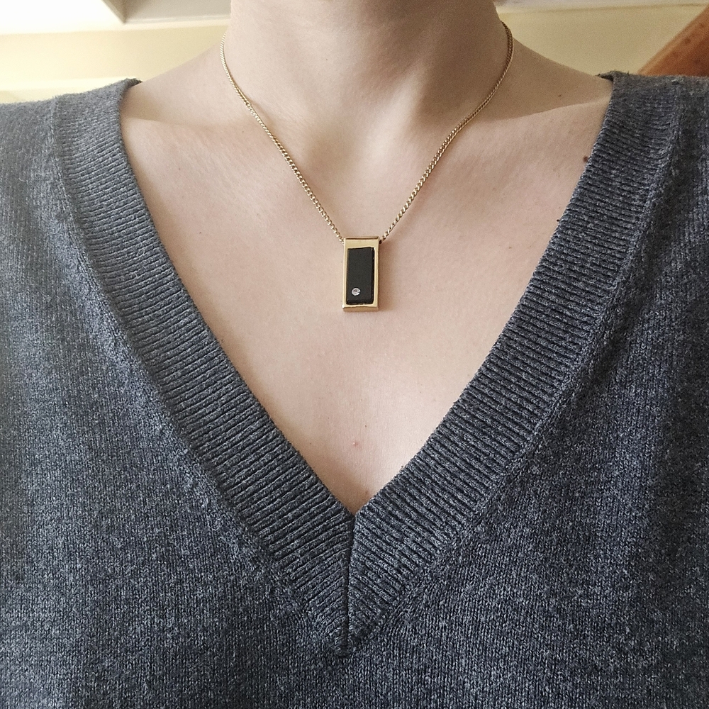 Vintage Avon Gold & Black Enamel Modernist Style Rhinestone Necklace